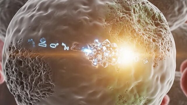 Microscopic view of blood clot formation, platelets aggregating, red and blue blood cells