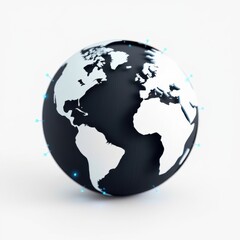 Fototapeta premium Globe displaying continents, oceans. Illuminated points suggest connections, networks. Minimalist style, white background.