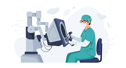 Fototapeta premium Surgeon Operates Robotic Arm for Minimally Invasive Surgery