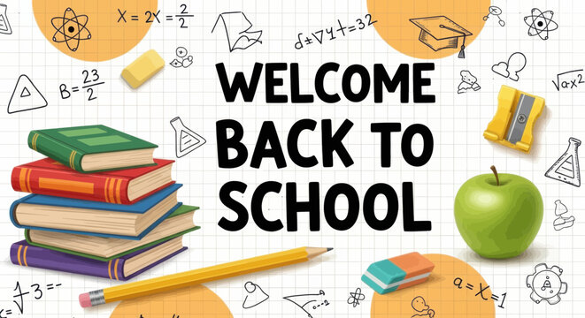 Welcome back to school background with books and supplies