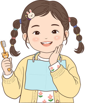 양치하는 어린이와 치아 건강 교육 빈칸 안내판 일러스트