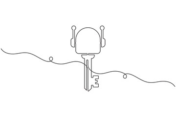 Obraz premium Robot tech key one line art minimalist continuous one line drawing smart ai security access symbol vector illustration