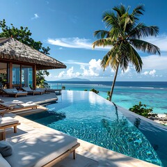 Fototapeta premium A serene tropical resort with a pool overlooking the ocean (24)