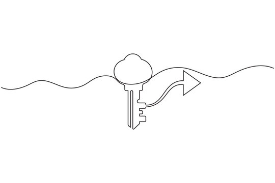 Arrow key one line art minimalist continuous one line drawing business success solution security access symbol vector illustration