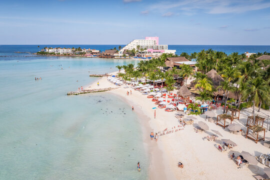 Aerial view of Isla Mujeres, a Caribbean island in Cancun, Mexico
