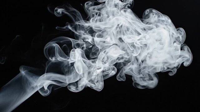 Graceful wisp of smoke curling in black void white curl abstract vapor background