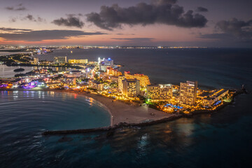 Aerial view of the natural night view of coastline of Cancun, Mexico © Chenxiaoyang