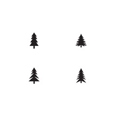 Obraz premium Set of four simple black silhouettes of pine trees on white background.