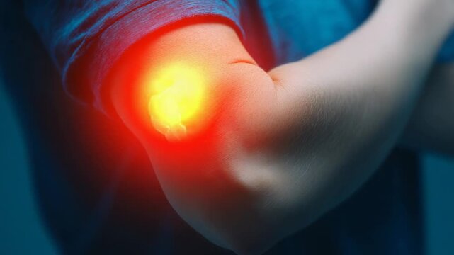 selective focus elbow joint inflammation highlighted by red glowing effect