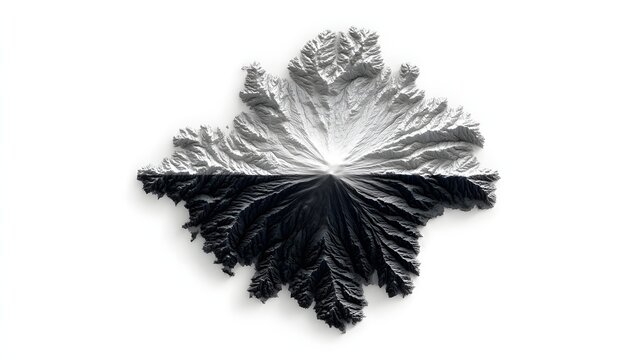 Abstract fractal mountain shape with contrasting black and white textures