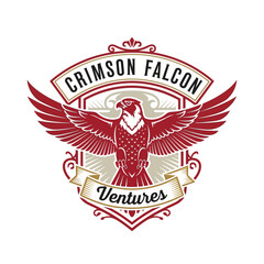 Naklejka premium Powerful red eagle emblem designed for sports team mascots, security agencies, or venture capital firm branding to project strength and authority.