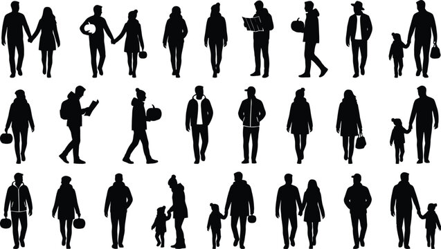 Silhouette people walking with luggage and bags
