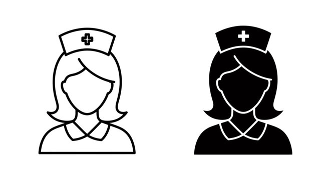 Two nurse icons representing healthcare workers in monochrome illustration.