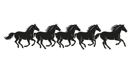 Obraz premium Black Horse Silhouette Vector Collection Featuring Five Unique Designs Depicting Dynamic Galloping Motion and Sequential Running Frames for Creative, Artistic, and Educational Projects