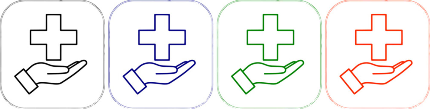 Hand holding medical cross symbol healthcare and first aid assistance help and medical support concept