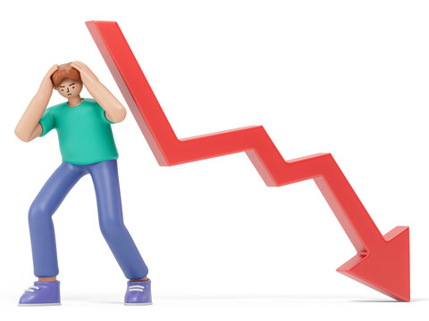 Man with a declining arrow