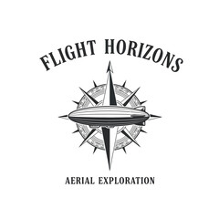 Classic aviation emblem for travel agencies or exploration groups highlighting vintage air travel and global discovery. © StockWave