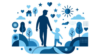 Obraz premium Father and Son Silhouette Vector Background – Family Bonding Illustration
