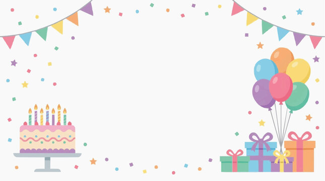 Happy Birthday Celebration with Cake, Balloons, and Gifts - Festive Background