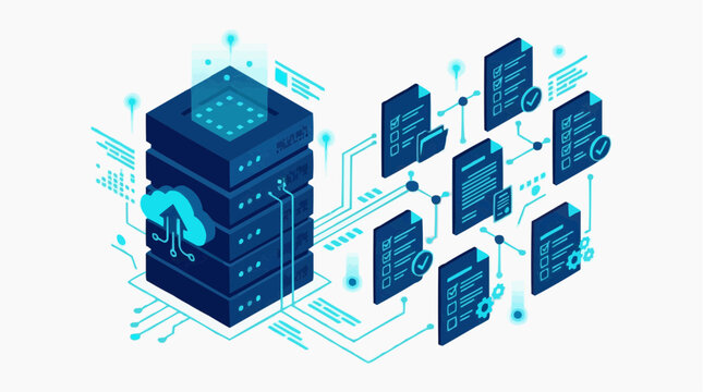 Isometric Cloud Server Infrastructure and Digital Data Document Management System