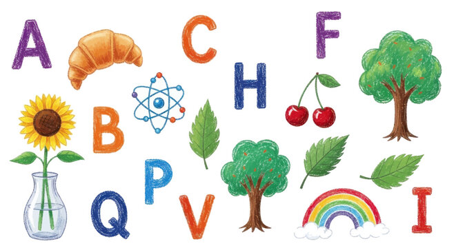 Alphabet letters and various objects