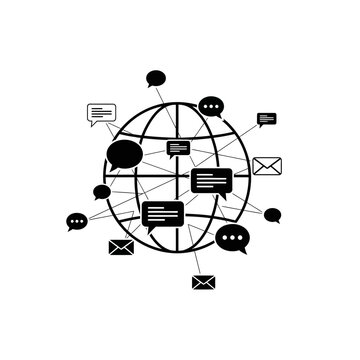 Global digital communication network with speech bubbles and mail icons communication internet connection conversation interaction technology exchange information