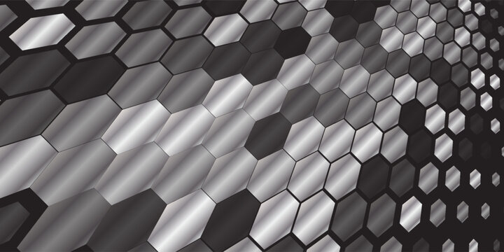 Modern tech abstract background with silver metallic hexagon grid and dot pattern. Creative geometric backdrop for futuristic corporate identity and ads.