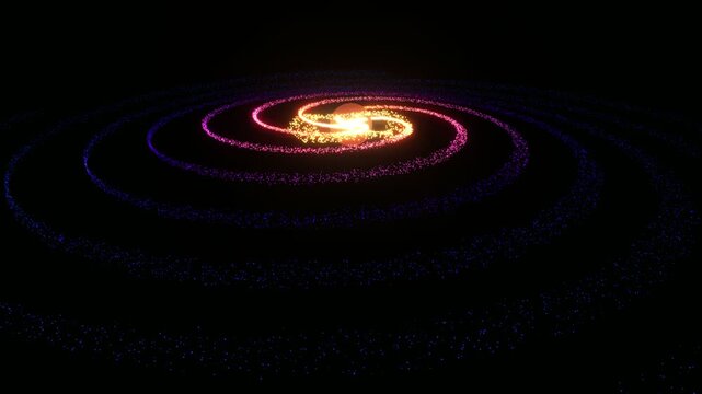 Spiral galaxy animation with glowing purple and gold particles, cosmic nebula background for sci-fi projects, rotating stellar vortex motion graphics