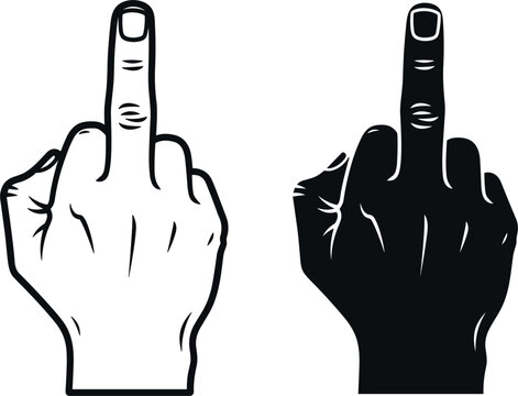 Middle Finger Offensive Hand Gesture Icon Set with Outline Line Art and Silhouette Designs for Rebellion Protest and Rude Attitude Vector GraphicsMiddle Finger Offensive Hand Gesture Icon Set with Out