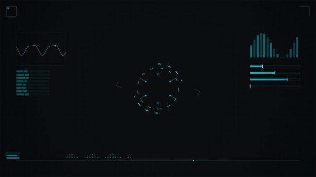 Futuristic digital HUD interface with data visualization and cyber elements, high-tech dashboard 4k video