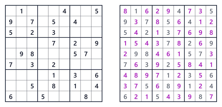 Sudoku puzzle grid with empty squares and filled numbers in pink  