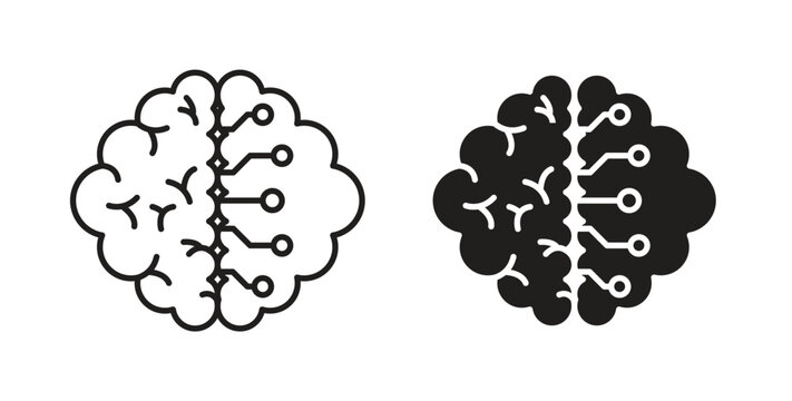 Machine learning icon set different line and flat style collection.