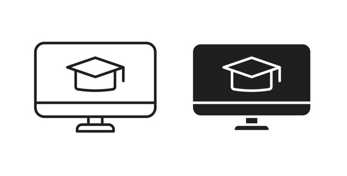 Online course icon set different line and flat style collection.