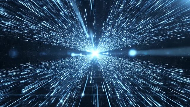 Abstract digital tunnel of light streaks in a futuristic motion.
