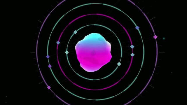 Futuristic HUD interface with glowing liquid core, abstract digital data rings in neon pink and cyan, high-tech motion graphics for sci-fi UI