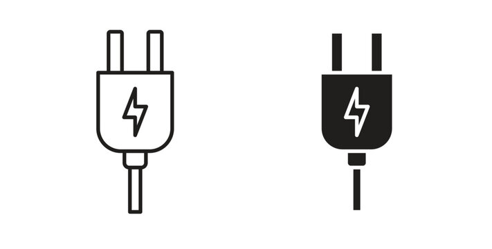 Plug adapter icon set different line and flat style collection.
