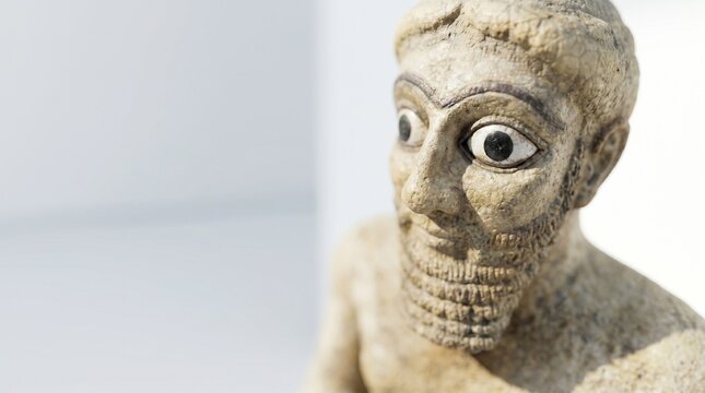 Ancient Sumerian votive statue face with large eyes