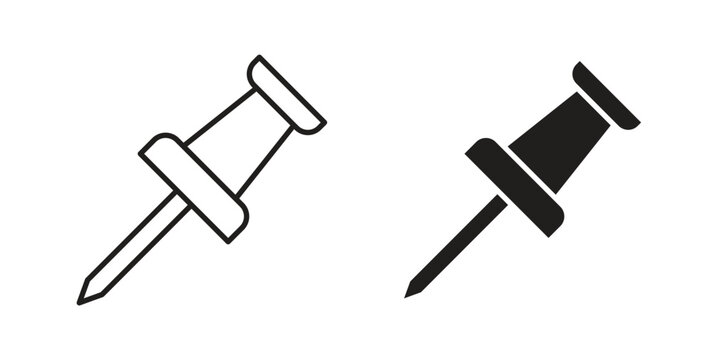 Push pin icon set different line and flat style collection.
