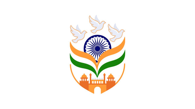 Indian Independence Emblem: Ashok Chakra, Doves, Flag Colors, Red Fort