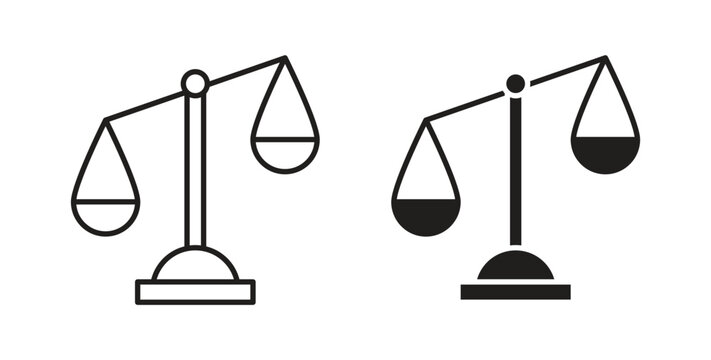Scales of justice icon set different line and flat style collection.