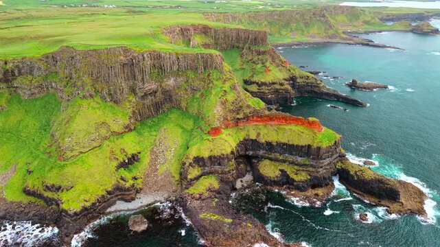 Aerial of rugged Causeway Coast Northern Ireland