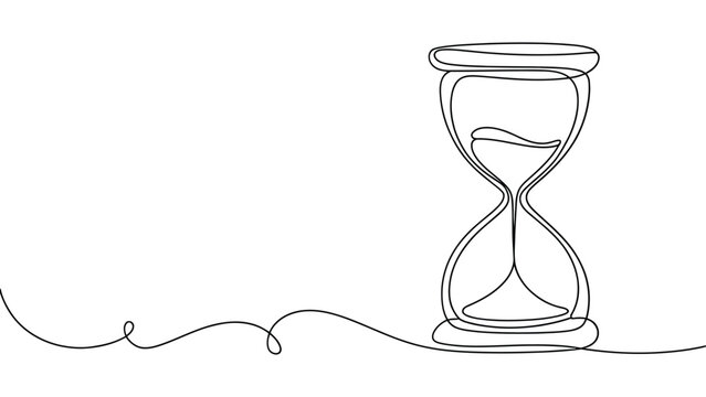 Continuous line drawing of an hourglass on white background