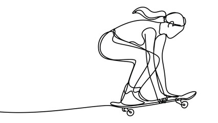 Woman riding skateboard in motion with ponytail © Zahid