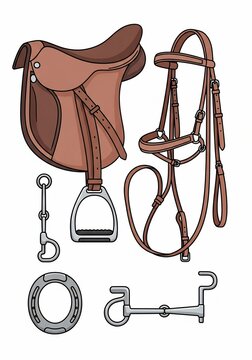 Equestrian horse riding equipment set.