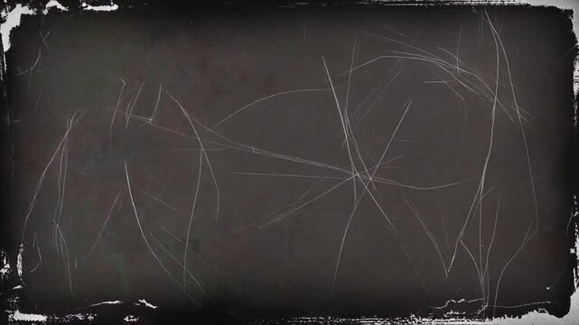 Abstract damaged film overlay animation featuring a grunge border frame, coarse grain, erratic scratches, and dust