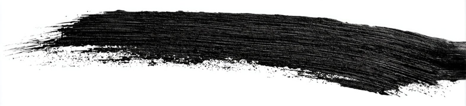 A bold, textured black brushstroke curves across a white background