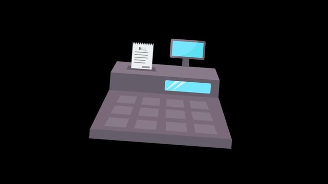 Cashier drawer icon animation on alpha channel background 