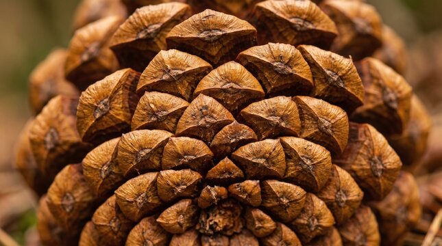 Extreme Macro Close-Up of Pine Cone Scales with Fibonacci Spiral Pattern, Botanical Nature Detail