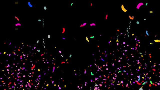 Colorful confetti falling against black background