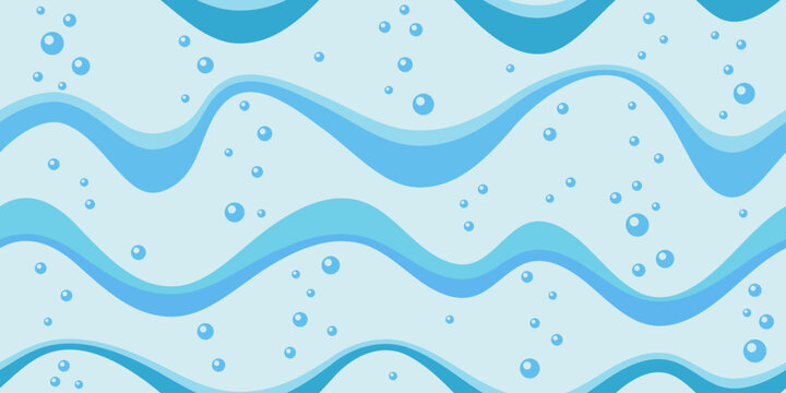 Seamless sea waves stylization, waves and bubbles, vector print